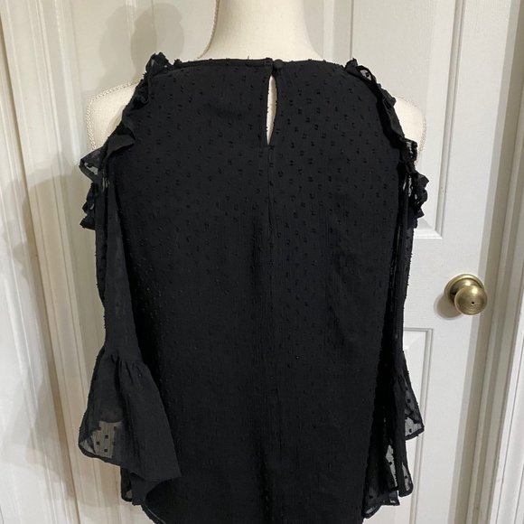 S Blue Rain Top with Embroidered Flowers on the Bell Sleeve Cuffs - Picture 6 of 10